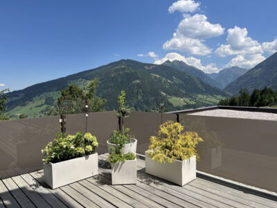 Blick auf die Planai im Sommer von der Sonnenterrasse der Ferienwohnung in Rohrmoos Schladming